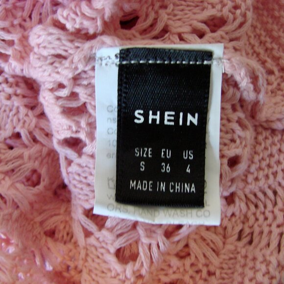 Pink Boho Crochet Knit Tie Front Cardigan Sweater Scallop Trim Cropped Top Small - Picture 9 of 16